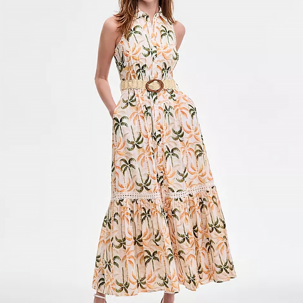 Taylor Printed Taffeta Belt Sleeveless Tropic Fit & Flare Dress Womens Size 12 - Picture 2 of 12
